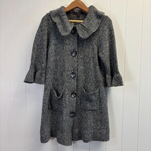 Vintage Fever Womens Y2K Twee Button Duster Jacket Size M Neutral Mod Academia